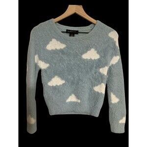 Coco and Shay Fuzzy Blue Cloud Knit Crew Sweater Womens S dream whimsical fairy